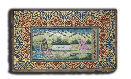 Priest Reading Quran Near The Grave Handmade Miniature Painting With Border